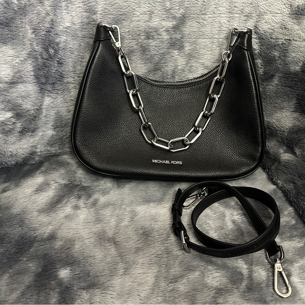 Michael Kors Black Shoulder Bag with Silver Chain